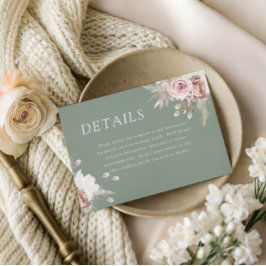 Tarjeta De Recepción Dusty Rose & Sage, Blush Floral Wedding Details