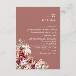 Tarjeta De Recepción Dusty Rosewood & Blush Floral Wedding Details Card