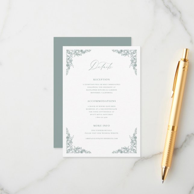 Tarjeta De Recepción Dusty Sage Details Enclosure Card Wedding Info (Anverso/Reverso In Situ)