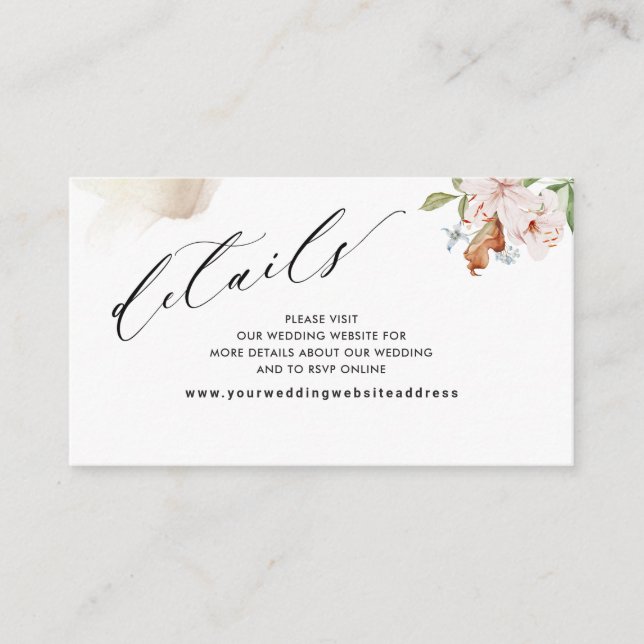 Tarjeta De Recepción Earthy Blooms Beige Detalles/Sitio Web De Algunos  (Anverso)