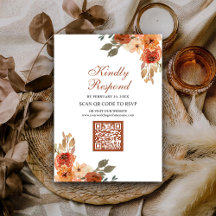 Earthy Floral Terracotta QR Código RSVP Boda