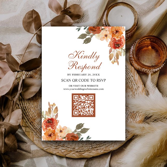 Tarjeta De Recepción Earthy Floral Terracotta QR Código RSVP Boda (Subido por el creador)