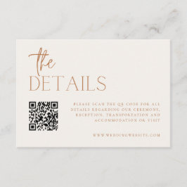Tarjeta De Recepción Earthy Minimal Boda detalla el código QR