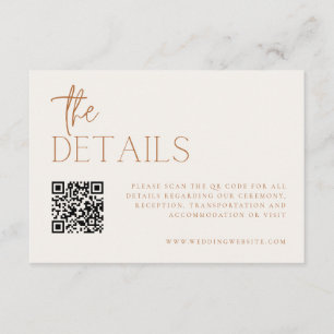Tarjeta De Recepción Earthy Minimal Boda detalla el código QR