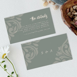 Tarjeta De Recepción Earthy Olive Elegant Classic Damask Wedding