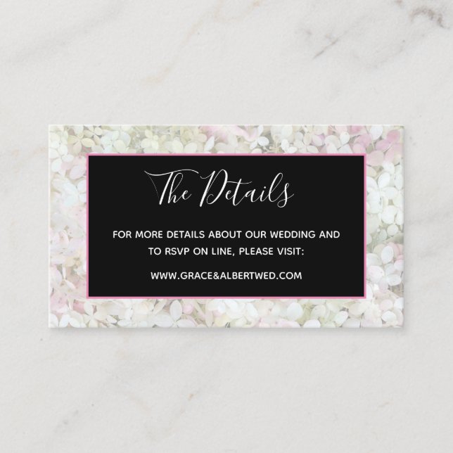 Tarjeta De Recepción Ebony Vanilla Strawberry Hydrangeas Boda (Anverso)