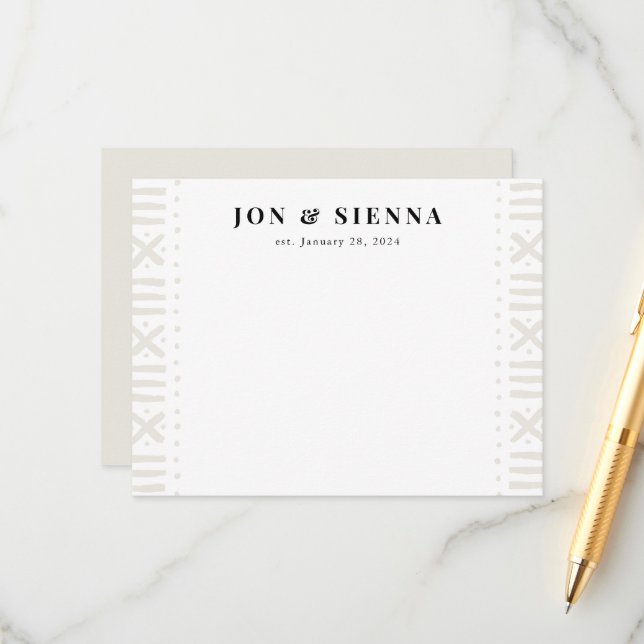 Tarjeta De Recepción Ecru Boho Mudcloth Border Couple's Stationery (Anverso/Reverso In Situ)