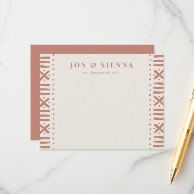 Tarjeta De Recepción Ecru Terracotta Boho Mudcloth Border Couple's (Anverso/Reverso In Situ)