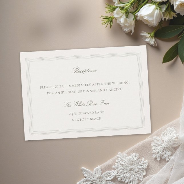 Tarjeta De Recepción Ecru Triple Frame Formal Classic Wedding Reception (formal wedding reception card modern classic triple frame faux embossed black tie ecru traditional)