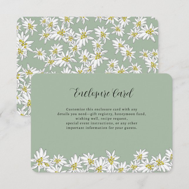 Tarjeta De Recepción Edelweiss Wildflower Sage Green Bridal Shower (Anverso / Reverso)