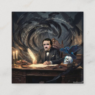 Tarjeta De Recepción Edgar A. Poe Componiendo El Cuervo En Sueños Gótic