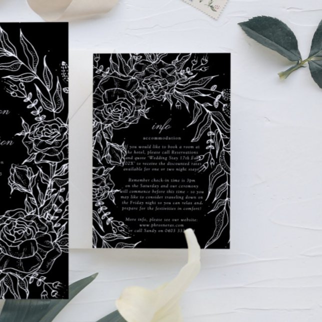 Tarjeta De Recepción Editable Black Flower White Wreath Wedding (DETAILS showcasing suite - additional items (bought separately))
