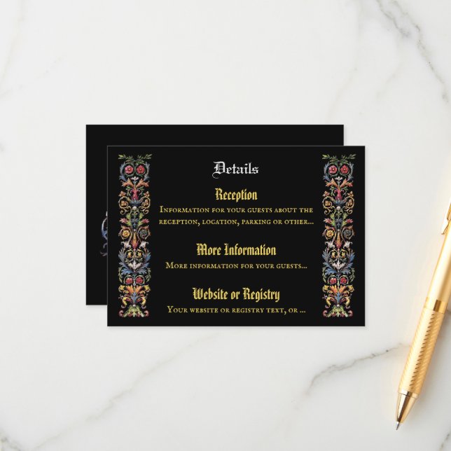 Tarjeta De Recepción Editable medieval floral iluminado (Anverso/Reverso In Situ)