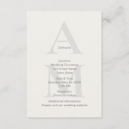 Tarjeta De Recepción Editorial Initial Wedding Details Card
