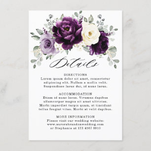 Tarjeta De Recepción Eggplant Purple Plum Marfil White Floral Boda