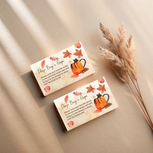 Tarjeta De Recepción El amor se está gestando otoño ducha de novia (Love is brewing fall autumn bridal shower enclosure cards pumpkin mug maple leaves recipe card)