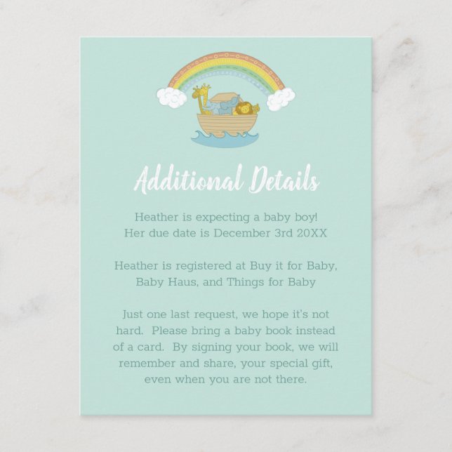 Tarjeta De Recepción El Baby Shower Ark Boho de Noah (Anverso)