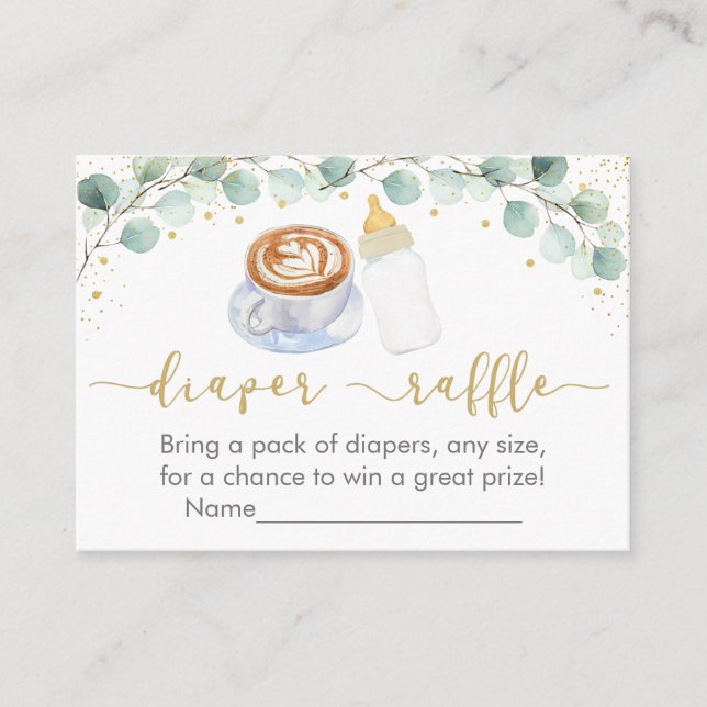 Tarjeta De Recepción El Bebé Está Preparando Café Verdor Diaper Raffle (Anverso)