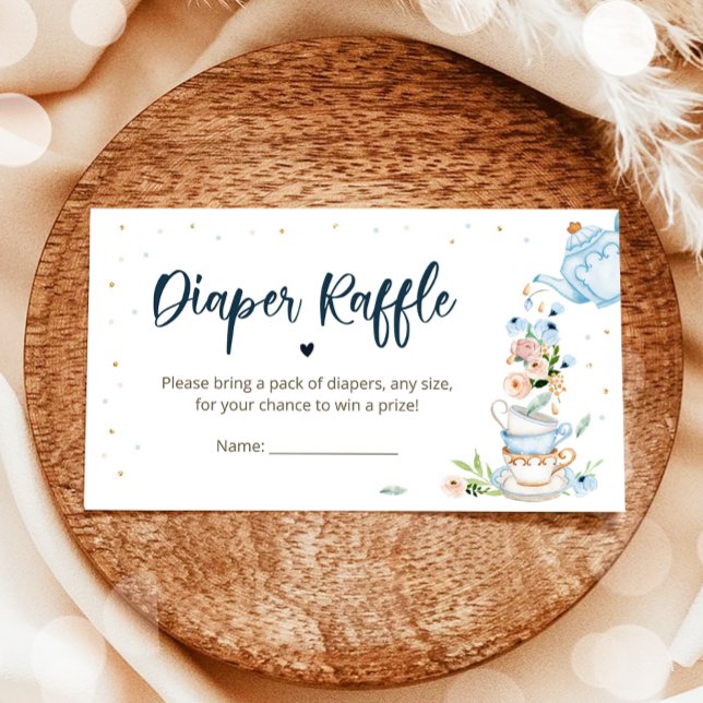 Tarjeta De Recepción El bebé está preparando el té Diaper Raffle Blue B (Subido por el creador)