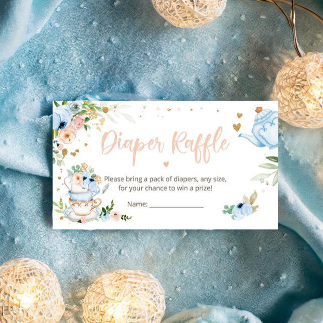 Tarjeta De Recepción El bebé está preparando el té Diaper Raffle Blue B (Subido por el creador)