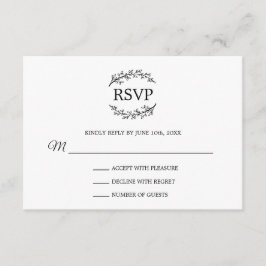 Tarjeta De Recepción El blanco negro con clase ramifica monograma RSVP