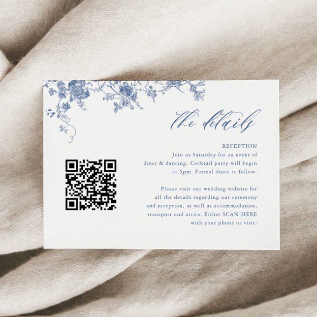 Tarjeta De Recepción El Boda Chinoiserie Toile Dusty Blue Detalles QR (Subido por el creador)
