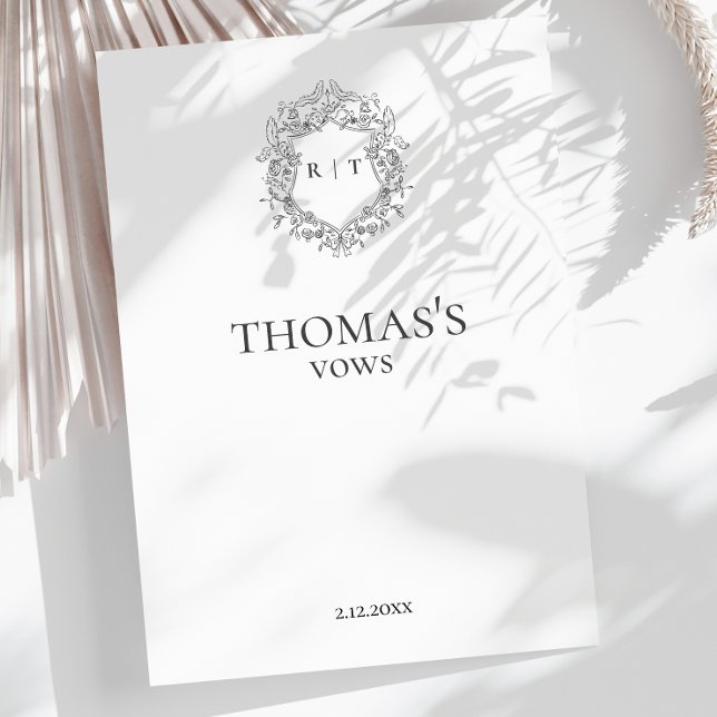 Tarjeta De Recepción El Boda de Elegant Groom promete escudo en monogra (Elegant Groom's Wedding vows monogram crest Enclosure Card)