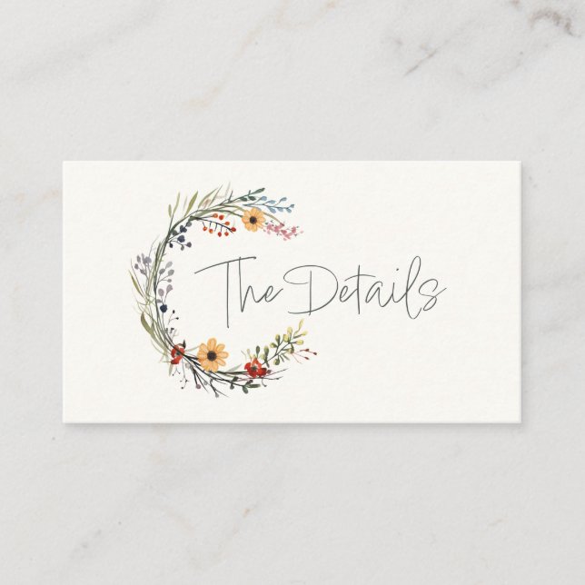 Tarjeta De Recepción El boda Wildflowers escribió los detalles (Anverso)