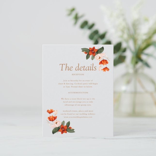 Tarjeta De Recepción El bouquet de Boho con flores de fuego (Anverso de pie)