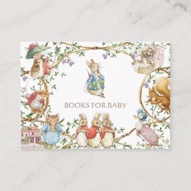 Tarjeta De Recepción El clásico Peter the Rabbit Baby Shower Book Reque (Reverso)