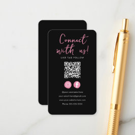 Tarjeta De Recepción El código Qr rosa negro minimalista se conecta con