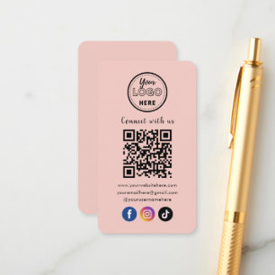 Tarjeta De Recepción El Código QR se conecta con el moderno Punto Rosa
