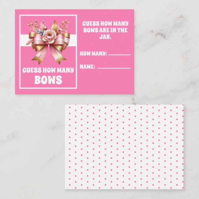 Tarjeta De Recepción El cumpleaños de Pink Gold Bow adivina cuántos jue (Anverso / Reverso)