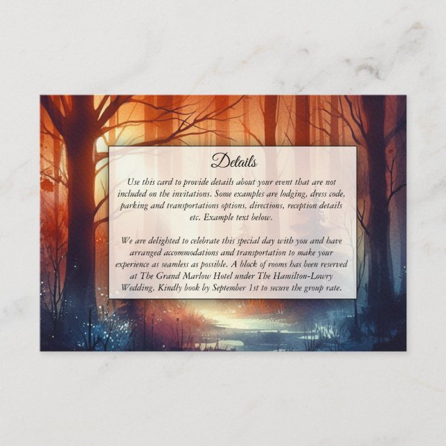 Tarjeta De Recepción El derrame de madera de la caída del Boda deja el  (Anverso)