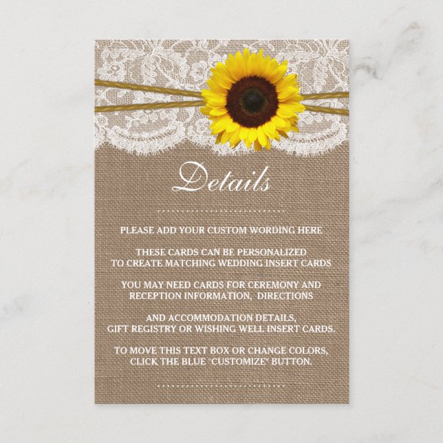 Tarjeta De Recepción El detalle de la colección de Bodas de girasol rús (Anverso)