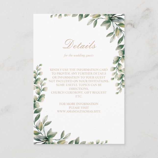 Tarjeta De Recepción El eucalipto moderno deja una boda elegante (Anverso)