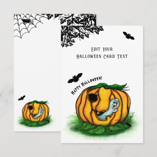 Tarjeta De Recepción El fantasma de Halloween , Bat , Ghost y Spider (Anverso / Reverso)