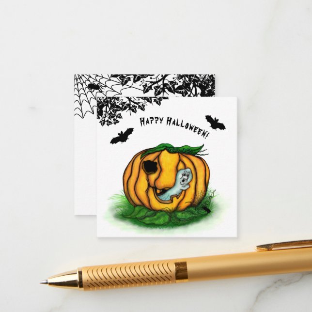 Tarjeta De Recepción El fantasma de Halloween , Bat , Ghost y Spider (Anverso/Reverso In Situ)