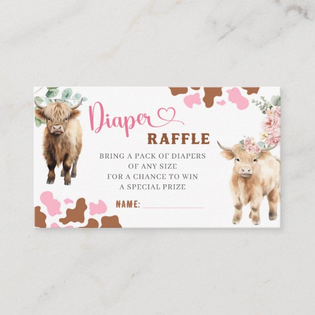 Tarjeta De Recepción El género Heifer o Bull Cow Revelan Diaper Raffle (Anverso)