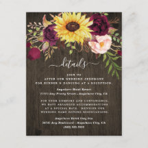 El girasol rojo borgoña roza a Boda de madera rúst