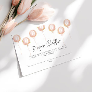 Tarjeta De Recepción El globo rosado de Diaper Raffle es un Baby Shower