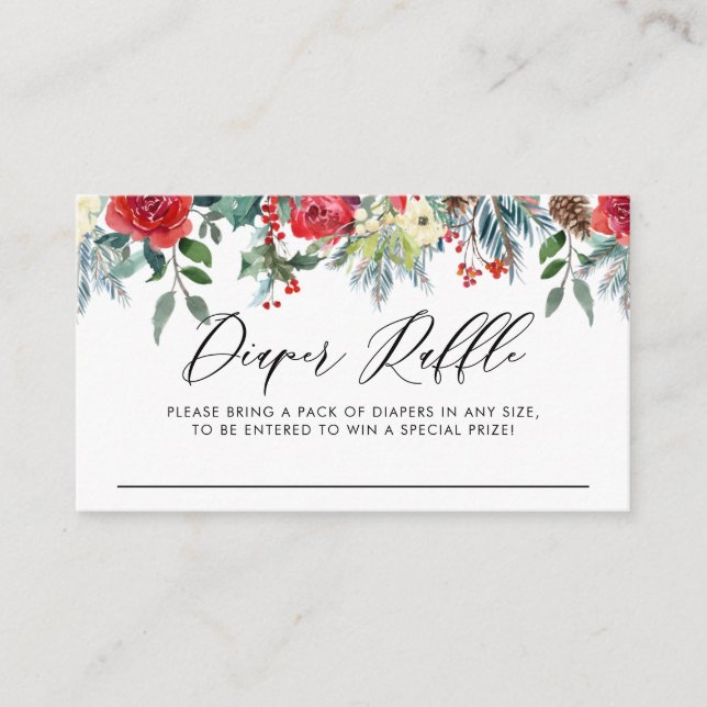 Tarjeta De Recepción El invierno florece Baby Shower Diaper Raffle (Anverso)