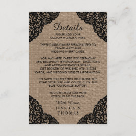 Tarjeta De Recepción El Lazo Negro Sobre La Rústica Colección De Bodas