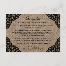 Tarjeta De Recepción El Lazo Negro Sobre La Rústica Colección De Bodas 