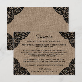 Tarjeta De Recepción El Lazo Negro Sobre La Rústica Colección De Bodas
