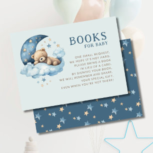 Tarjeta De Recepción El oso de peluche azul sobre los libros de la luna