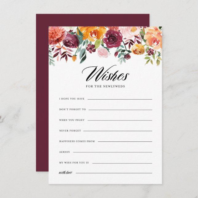 Tarjeta De Recepción El otoño acuático florece con deseos para los reci (Anverso / Reverso)