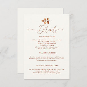 Tarjeta De Recepción El otoño deja a Terracotta elegante detalles de la