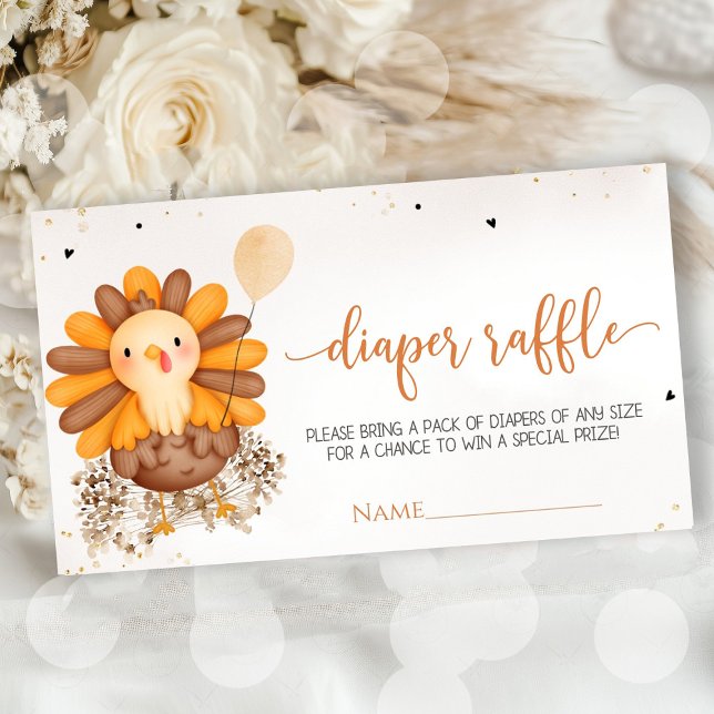 Tarjeta De Recepción El pañal de acción de gracias Baby Shower de Littl (Little Turkey baby shower Thanksgiving diaper raffle enclosure card with turkey design, warm autumn )
