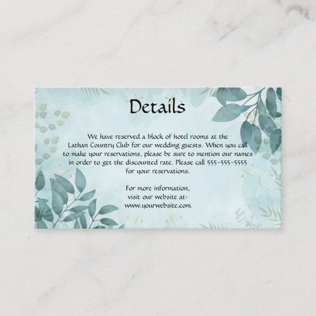 Tarjeta De Recepción El Pastel azul editable deja detalles del Boda (Anverso)